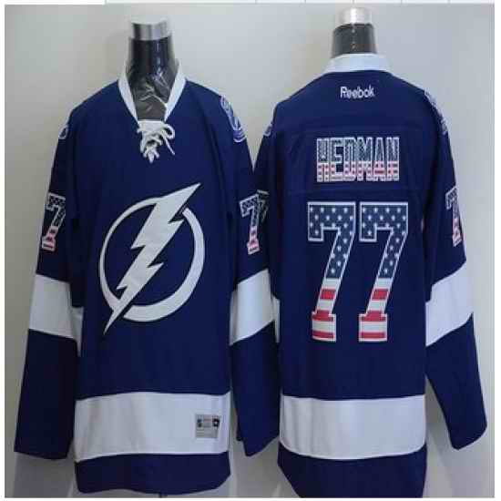Tampa Bay Lightning #77 Victor Hedman Blue USA Flag Fashion Stitched NHL Jersey
